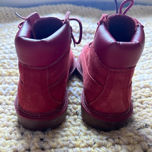 Red Timberland Nubuck Lace Up Lug Sole Waterproof Kids Unisex Boots Siz… - Picture 5 of 10